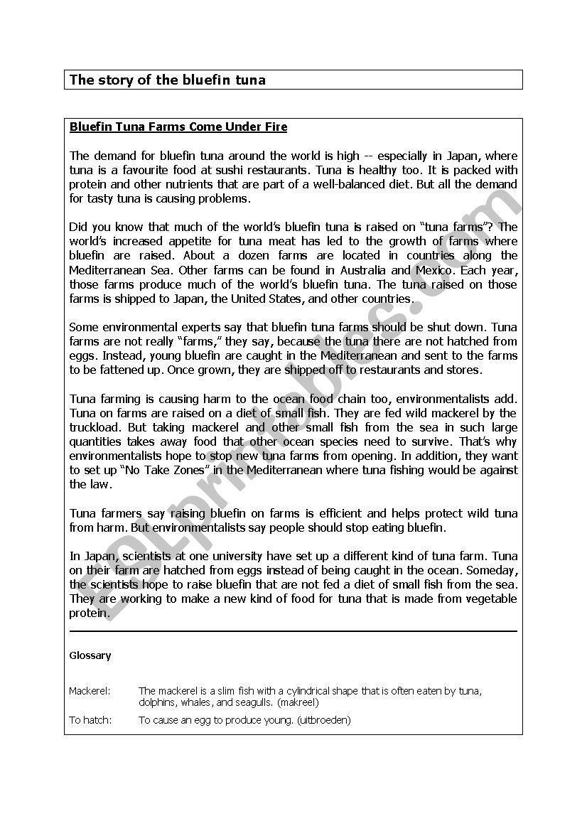 The story of the bluefin tuna worksheet
