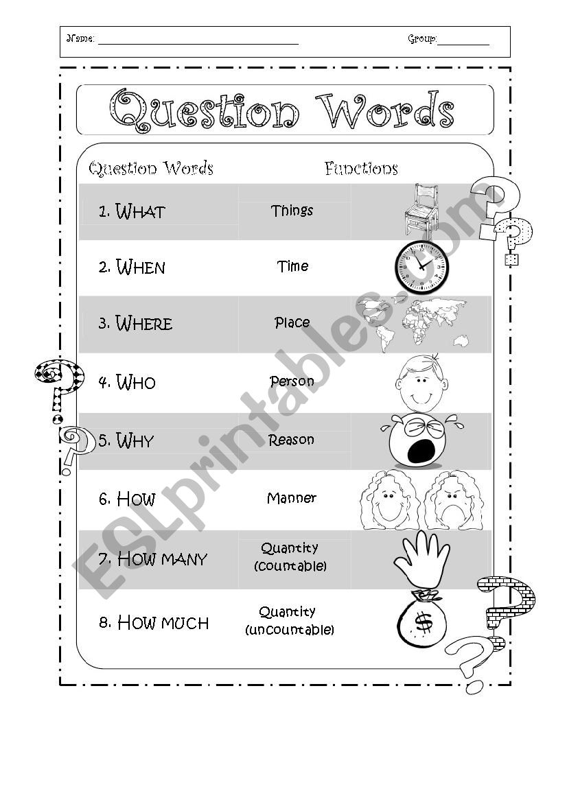 Reference Sheet: Question Words