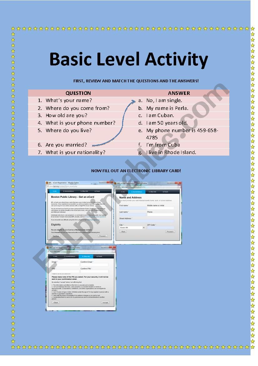 Electronic Library Card worksheet