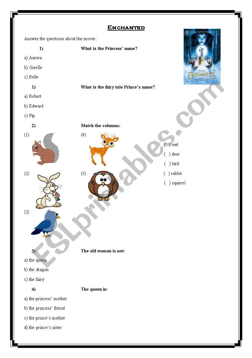 Movie activity - Enchanted worksheet