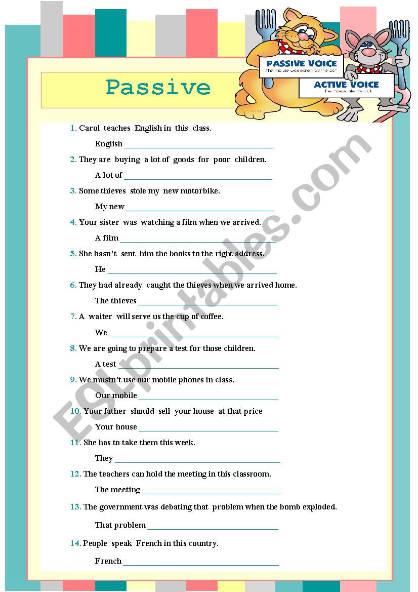 PASSIVE (rephrasing) worksheet