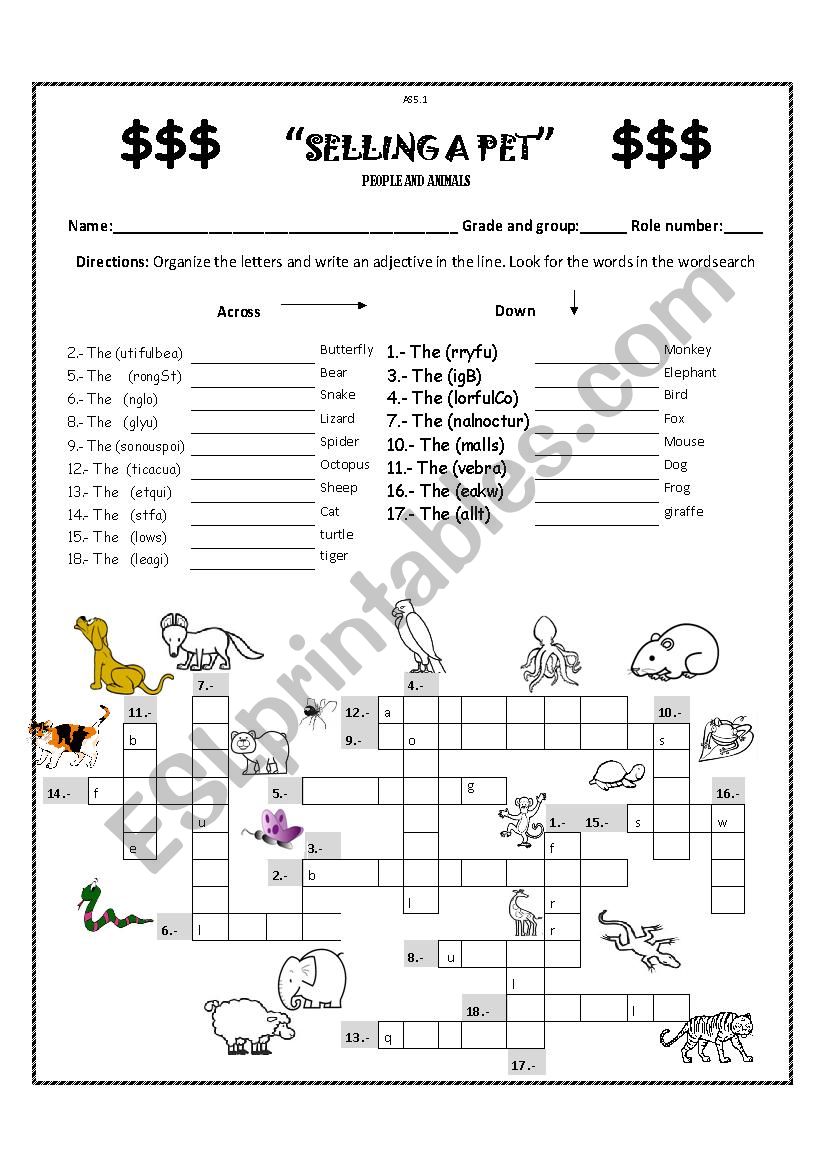 describing animal worksheet