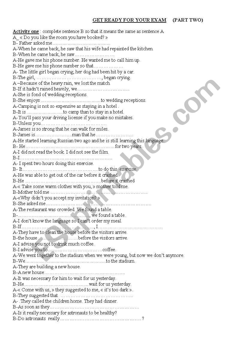   Grammar review : worksheet worksheet