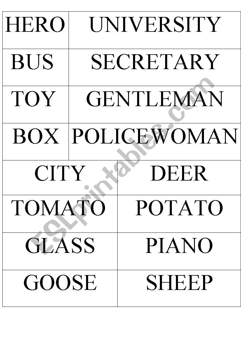 Irregular Plural Nouns worksheet