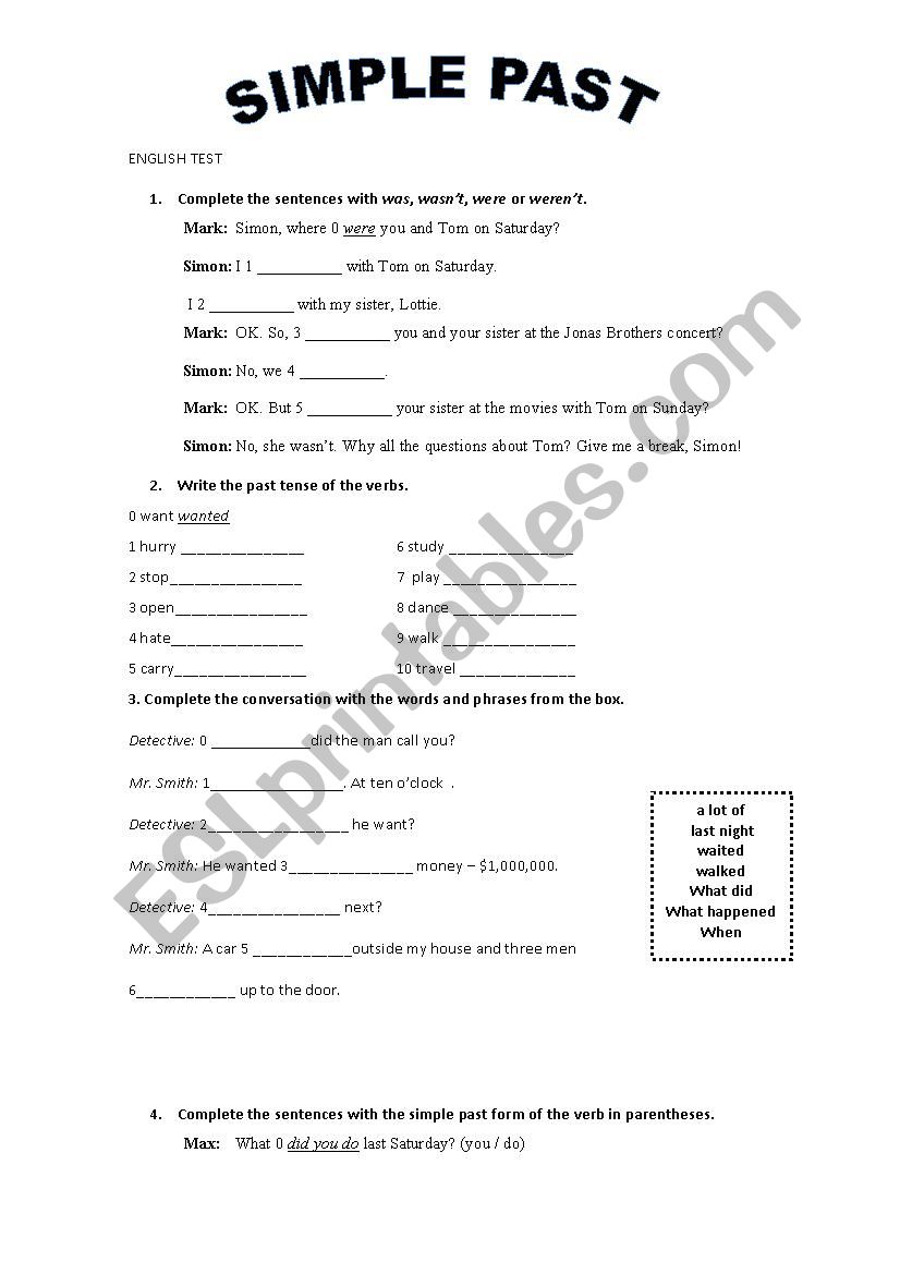 SIMPLE PAST worksheet