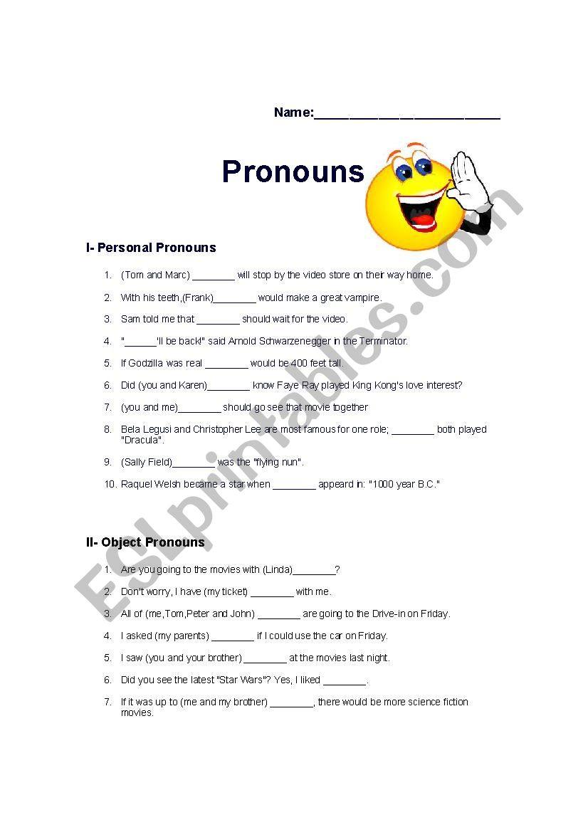 Pronouns worksheet