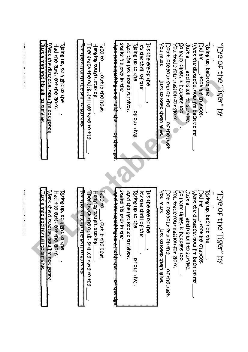 Eye of the Tiger Cloze Activity