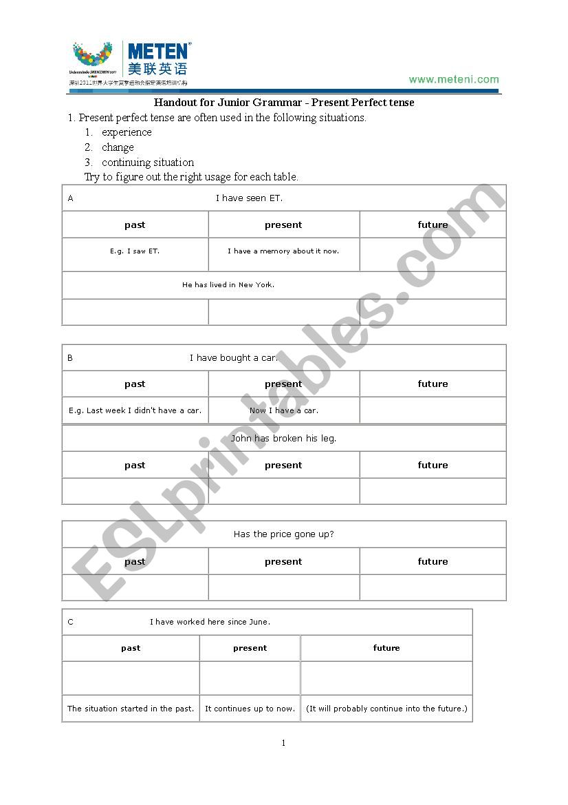 presen perfect tense worksheet