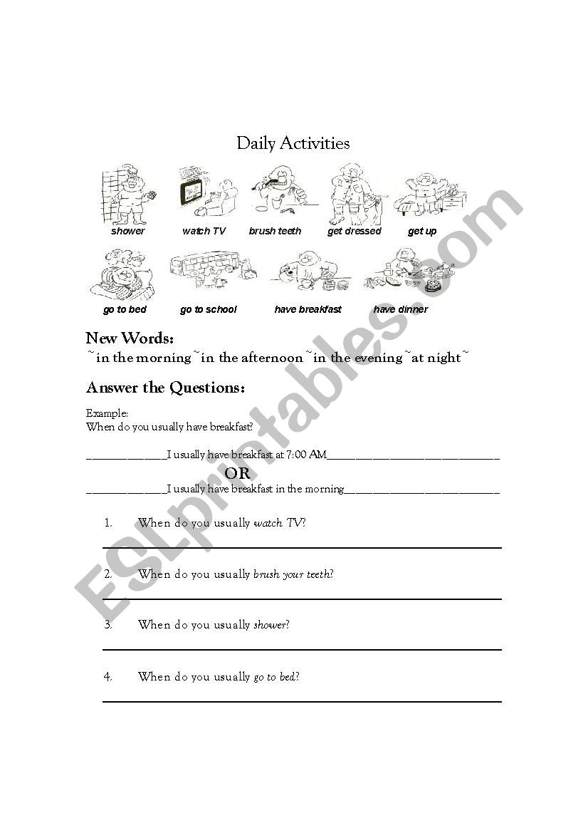 daily activities worksheet