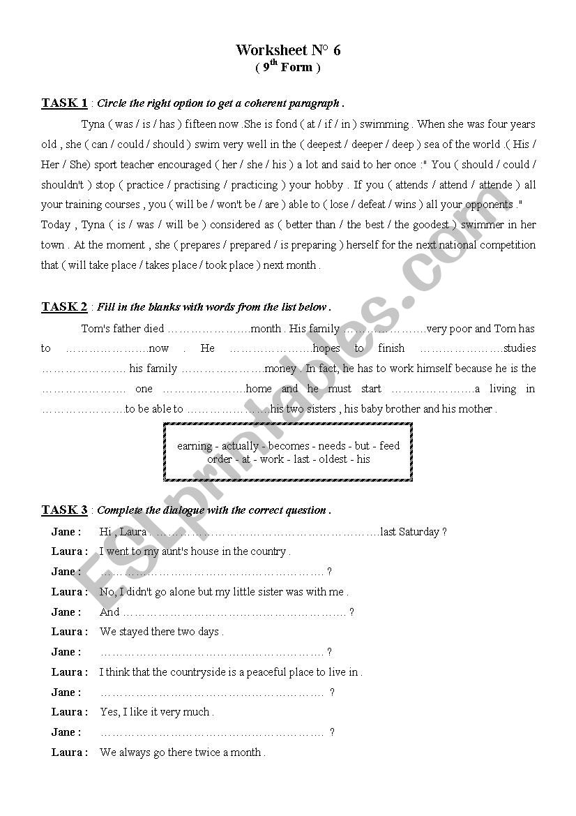 9th Form worksheet 6 worksheet