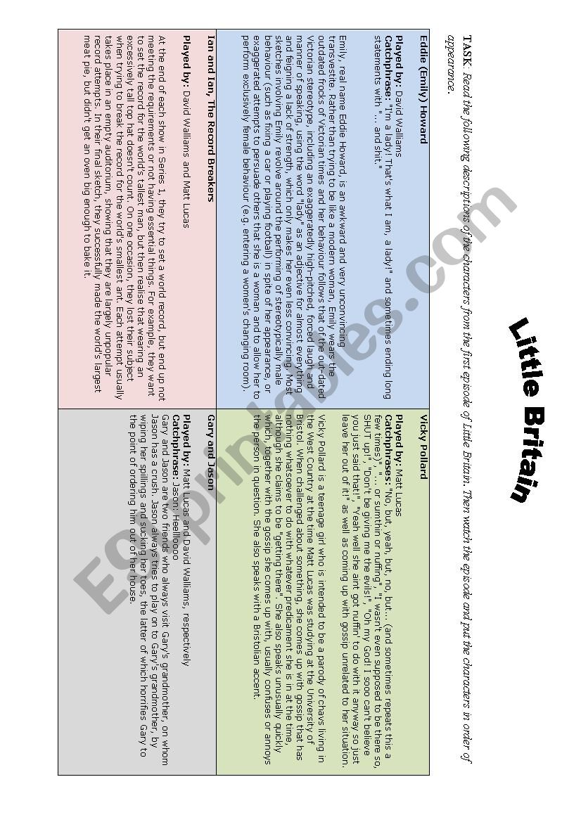 LITTLE BRITAIN: CHARACTERS worksheet