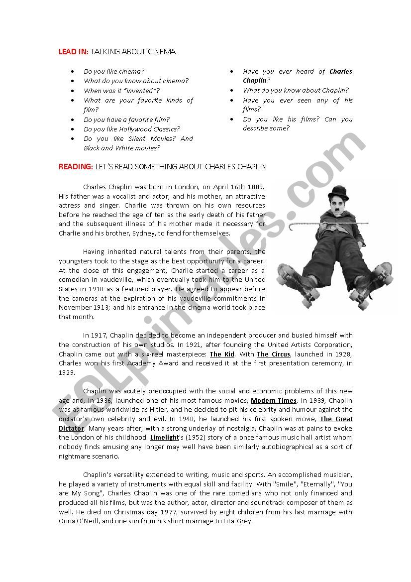 Charles Chaplin worksheet