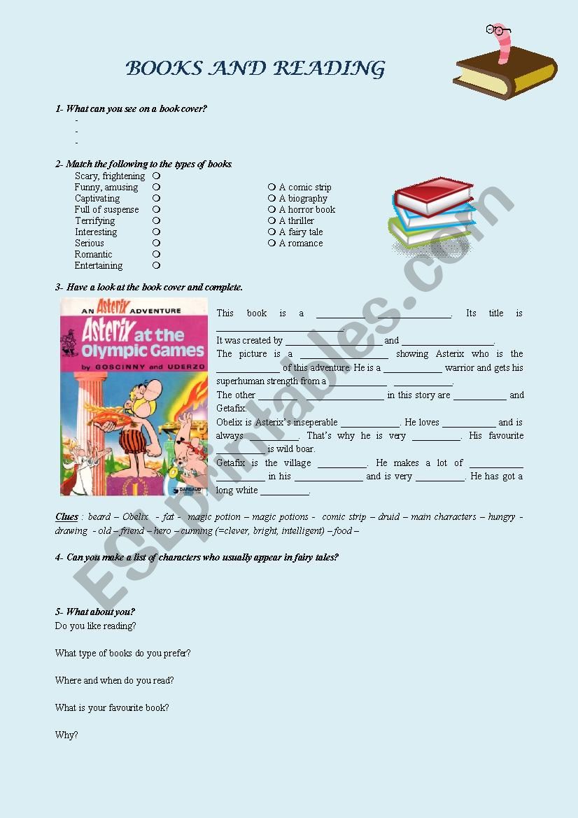Books and reading worksheet