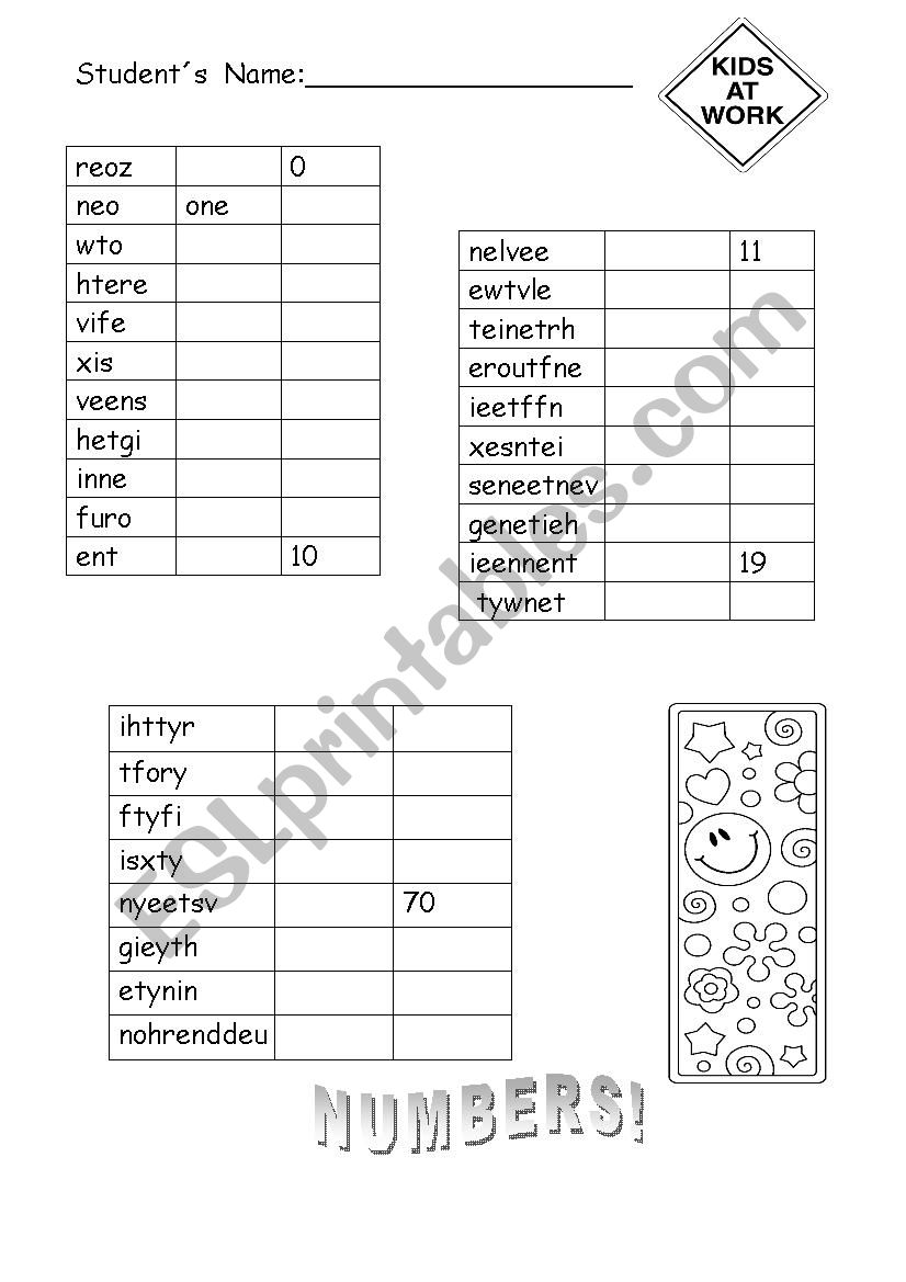 Numbers worksheet