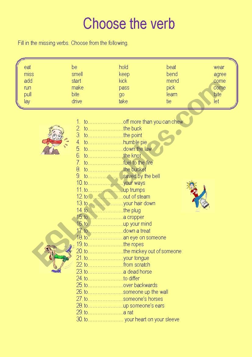 Choose the verb Idioms worksheet