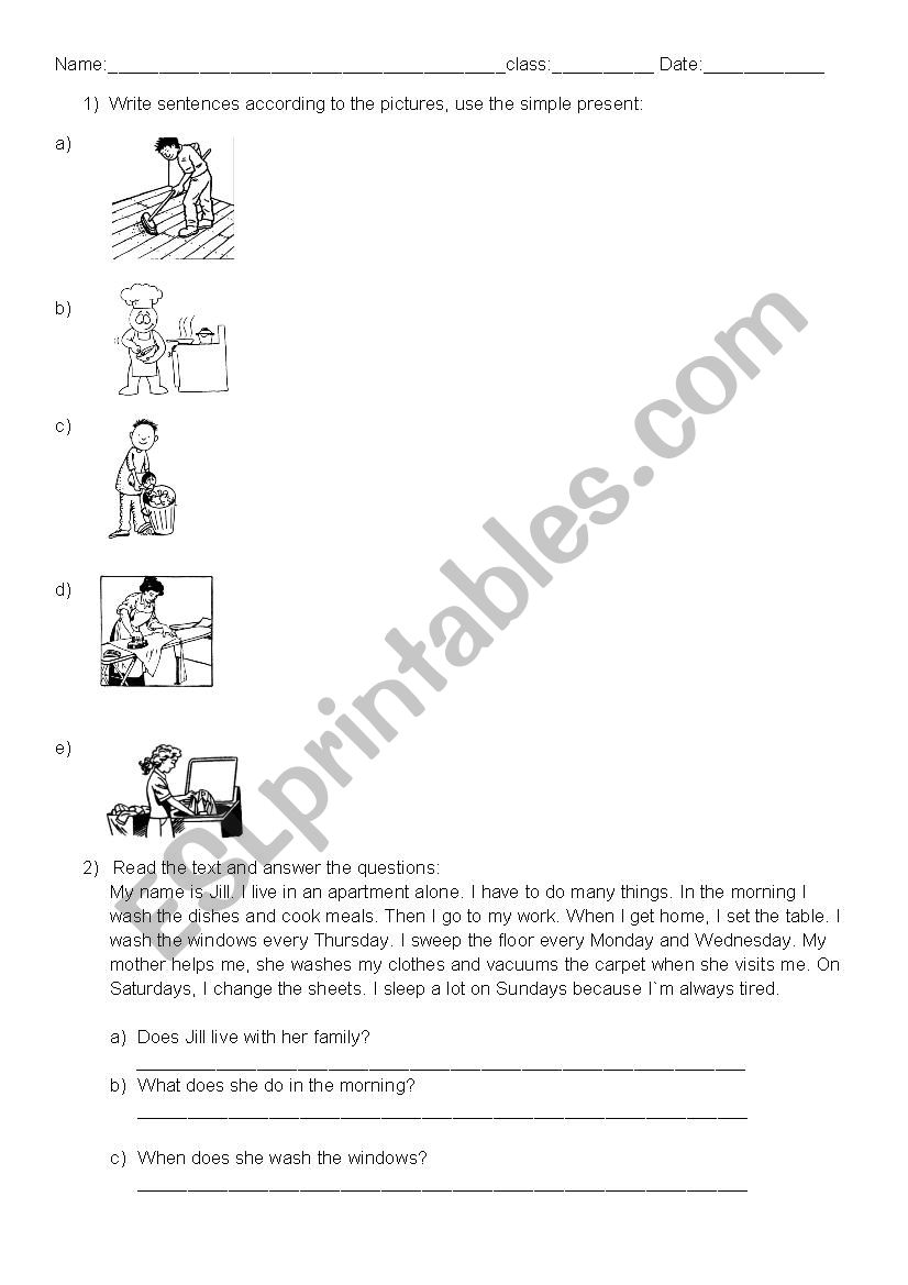 Household chores worksheet