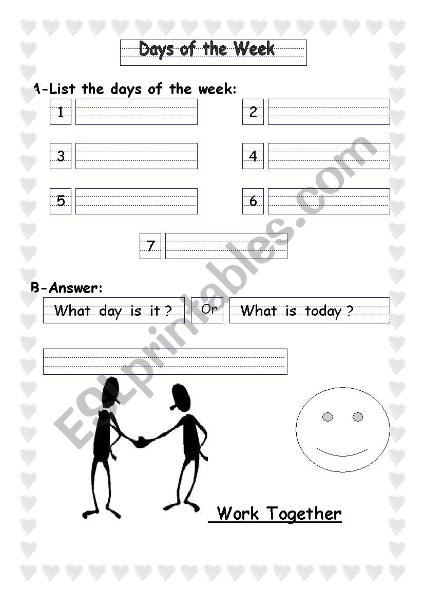 days of the week worksheet