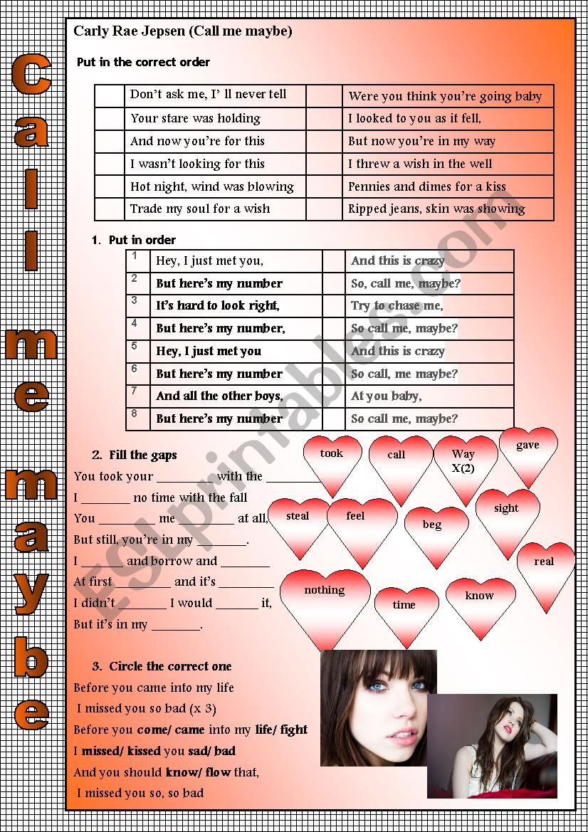 call me maybe worksheet