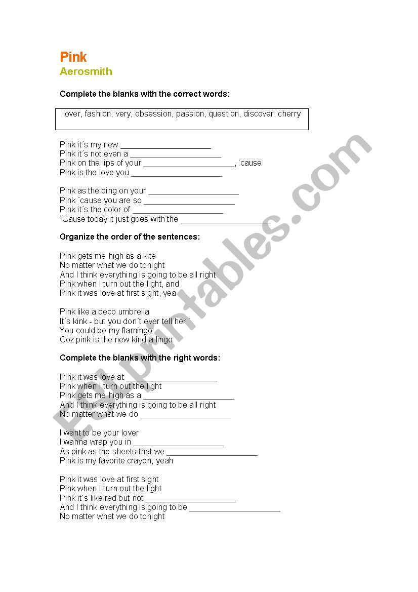 Pink worksheet