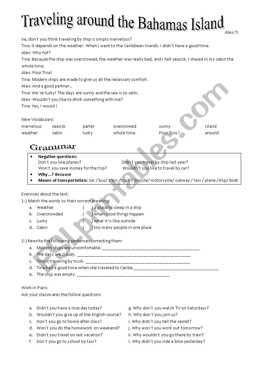 Traveling Around the World worksheet