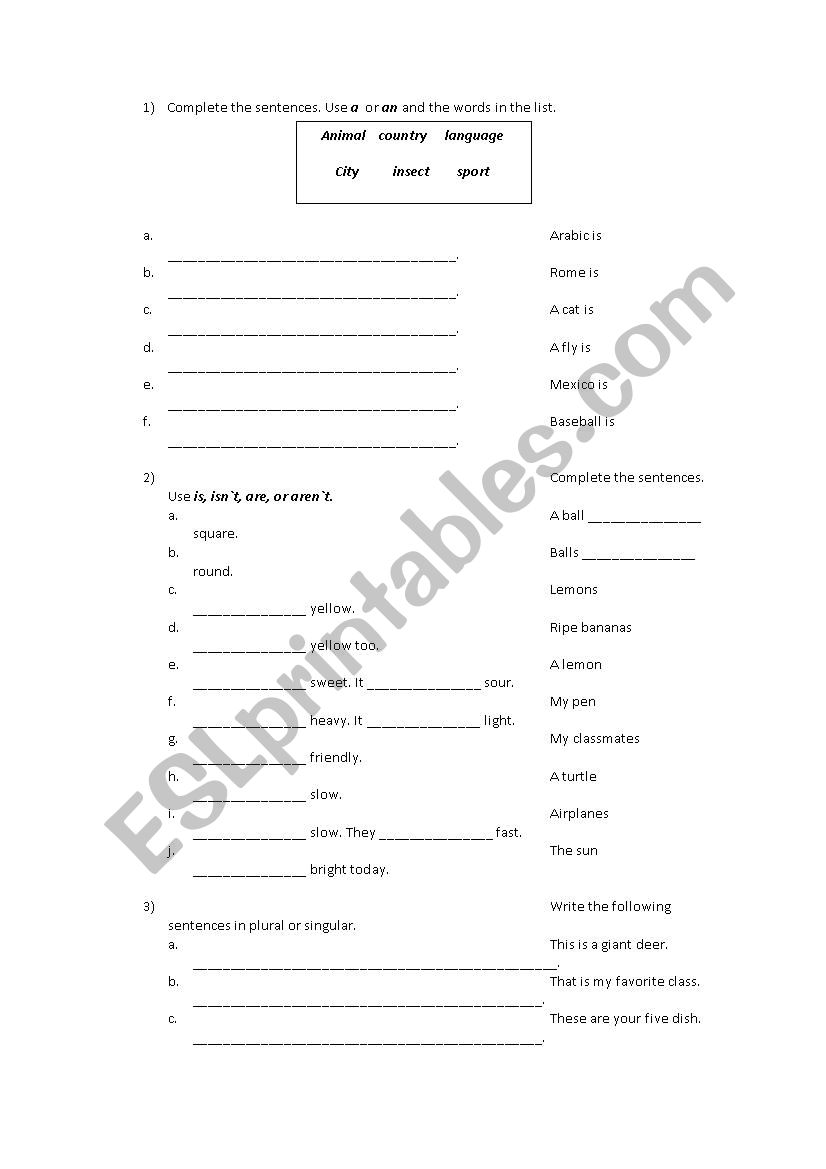 A, AN, THE, TO BE, PLURAL NOUNS