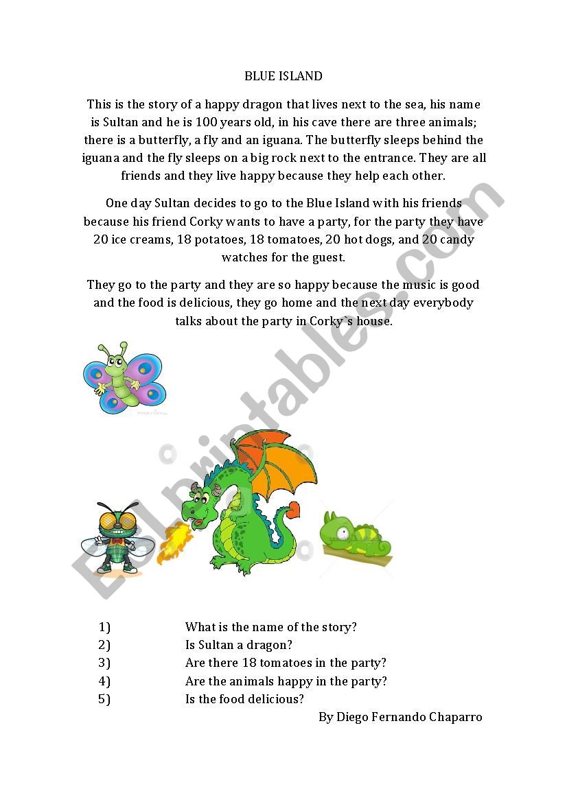 Blue Dragon Story worksheet