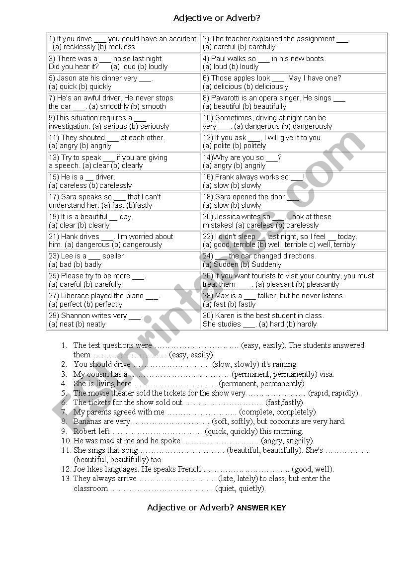 adjective or adverb worksheet