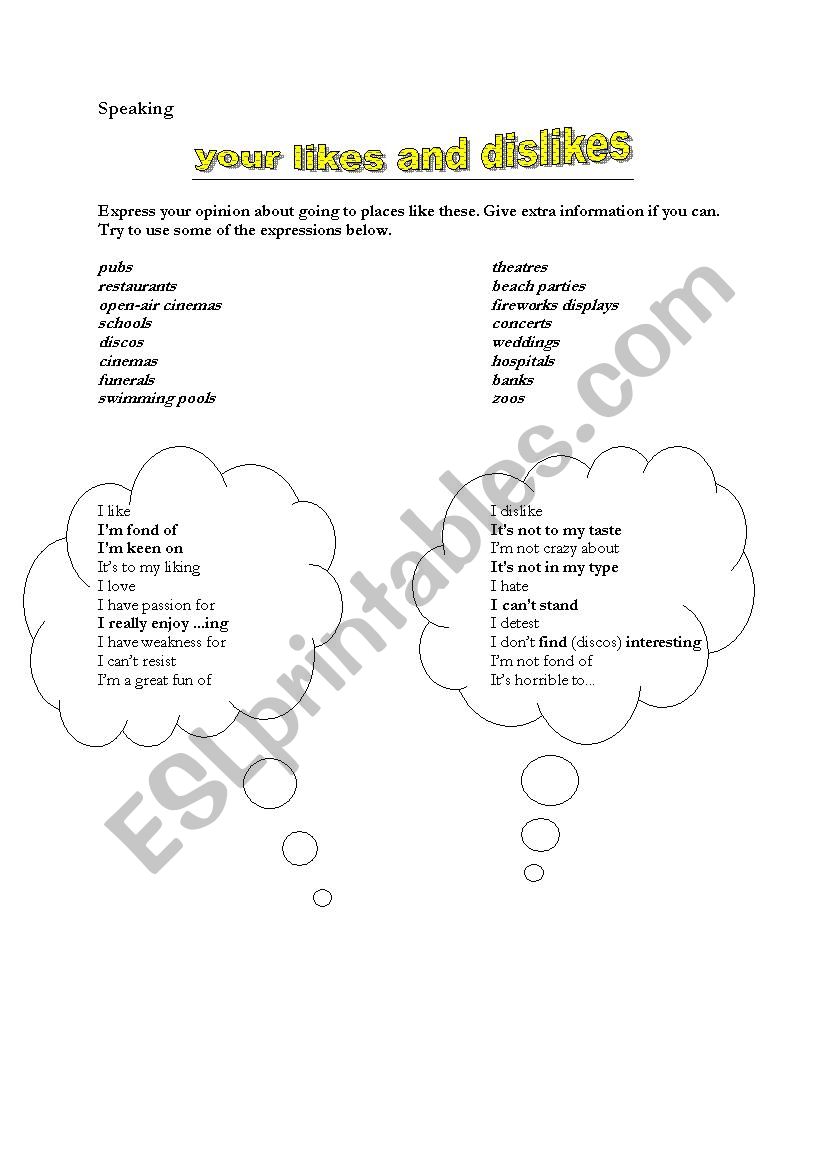 LIKES AND DISLIKES worksheet