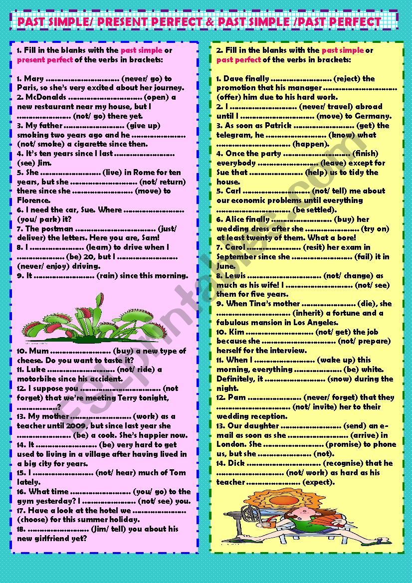 past simple/ present perfect &  past simple /past perfect (+ key)