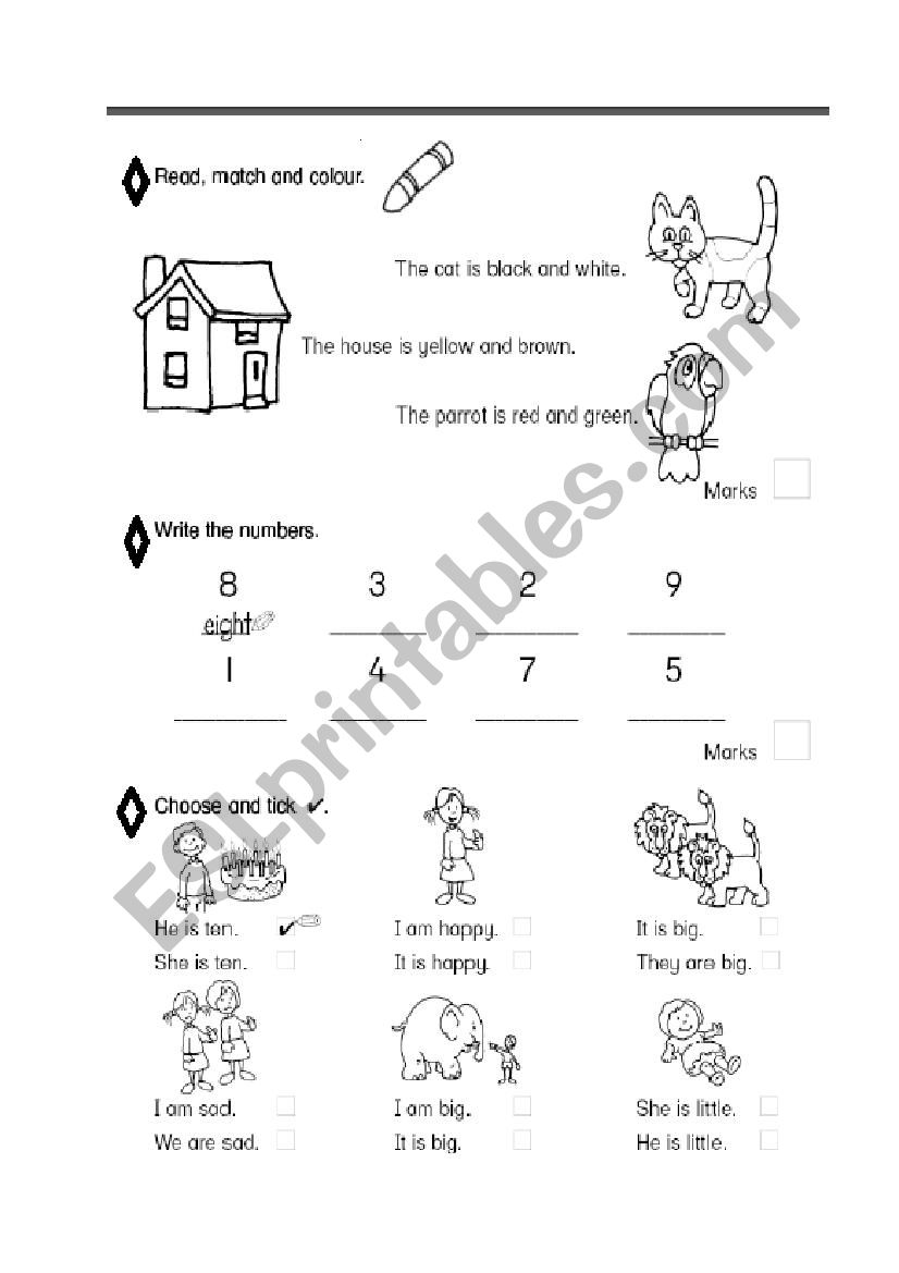 Revision for first grade worksheet