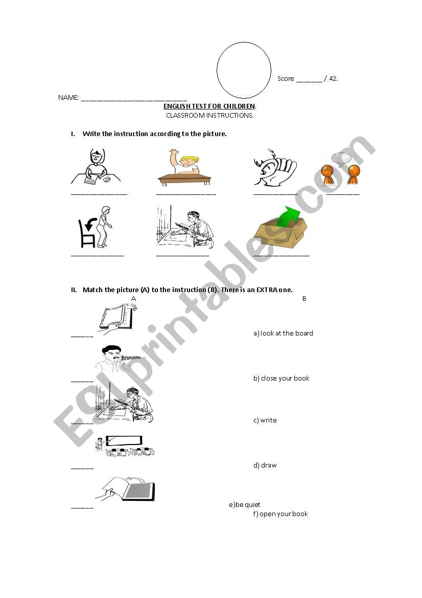 CLASSROOM INSTRUCTIONS TEST worksheet