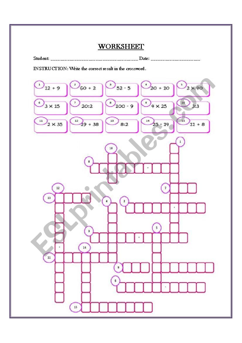 numbers worksheet