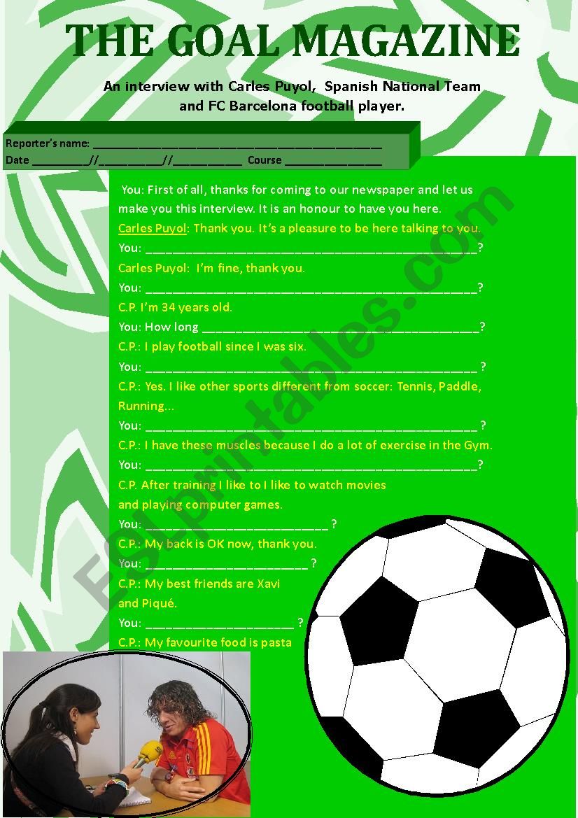 Soccer Stars Interview worksheet