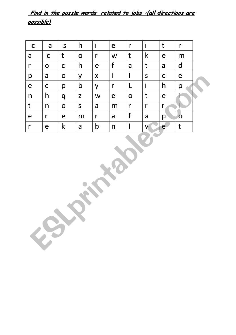 jobs puzzle worksheet