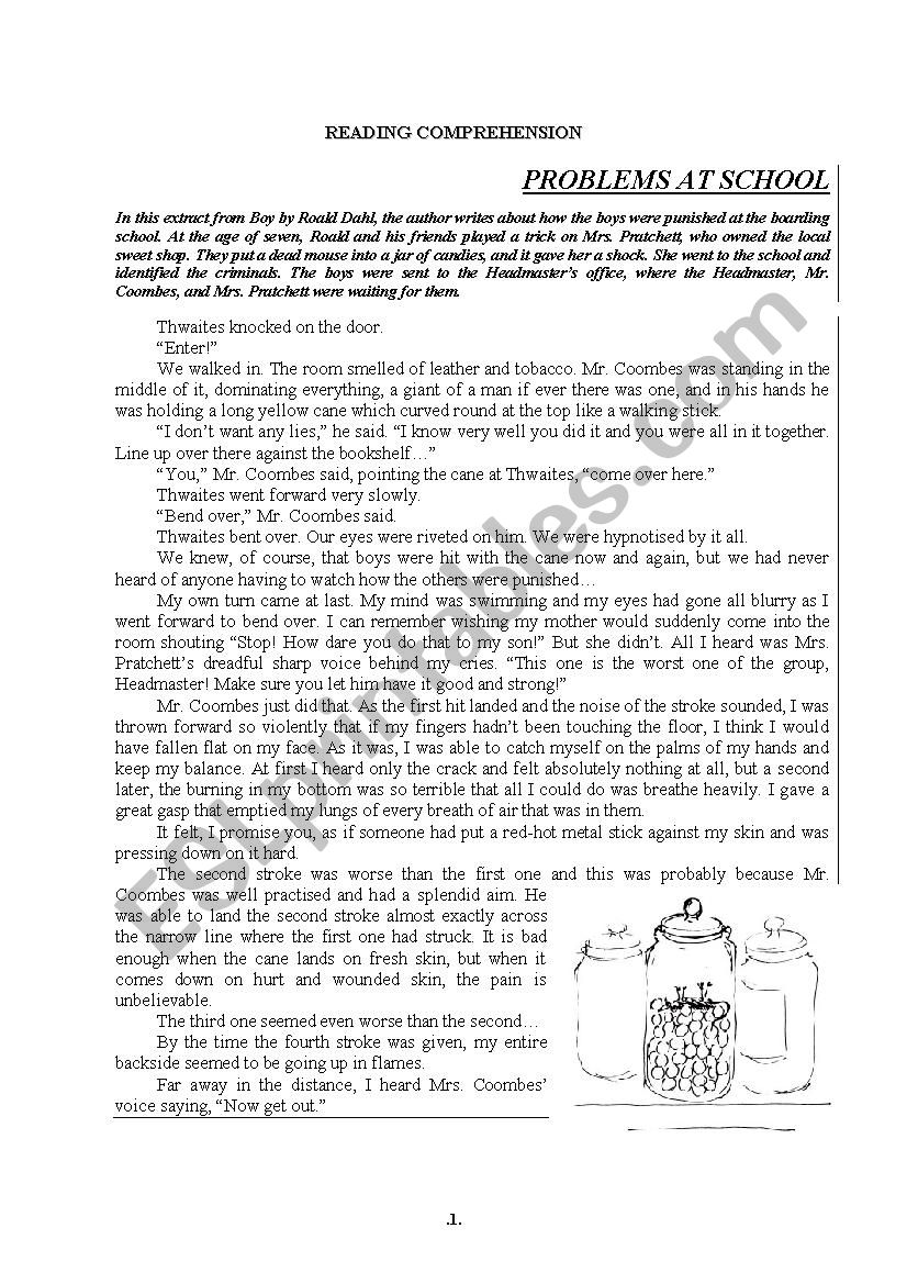 Reading Comprehension based on BOY, by Roald Dahl