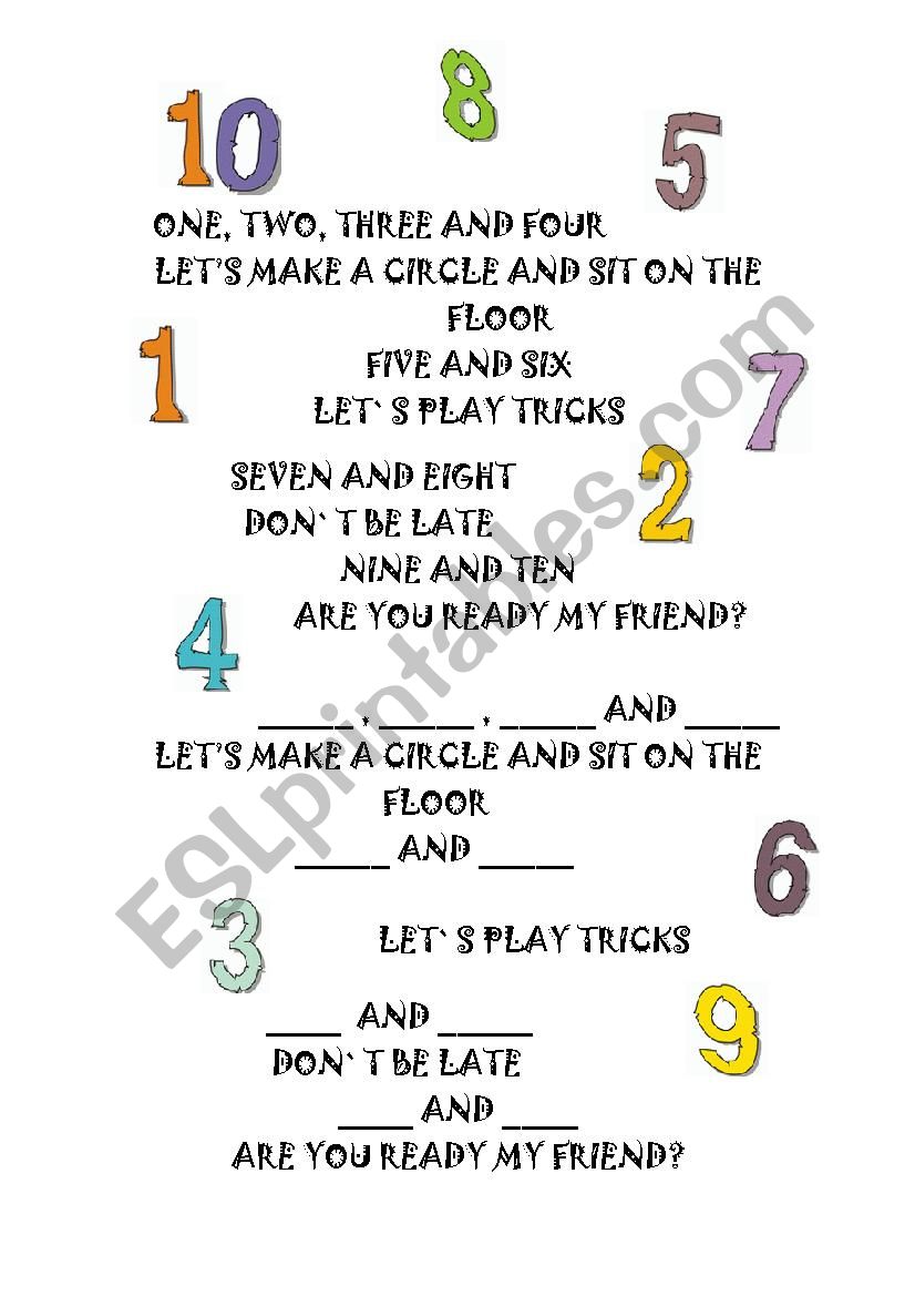 From 1 to 10 - Song worksheet worksheet