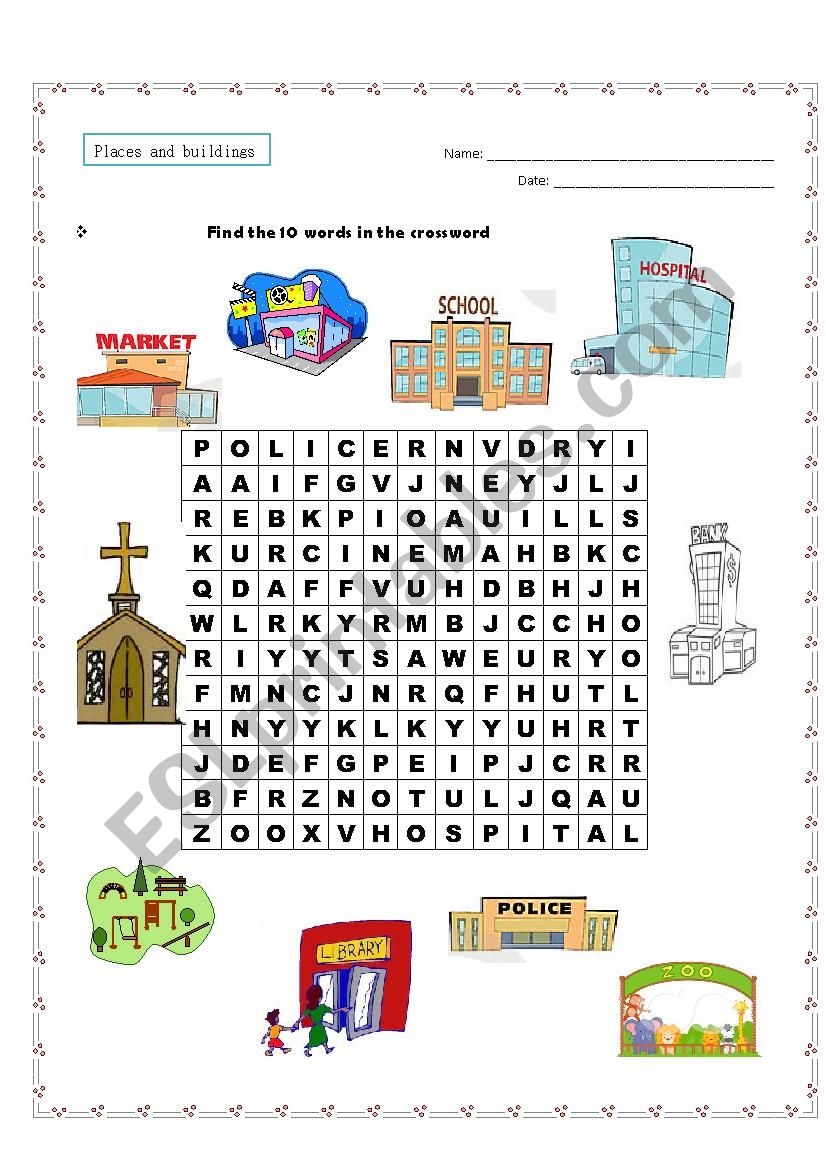Places and Buildings worksheet