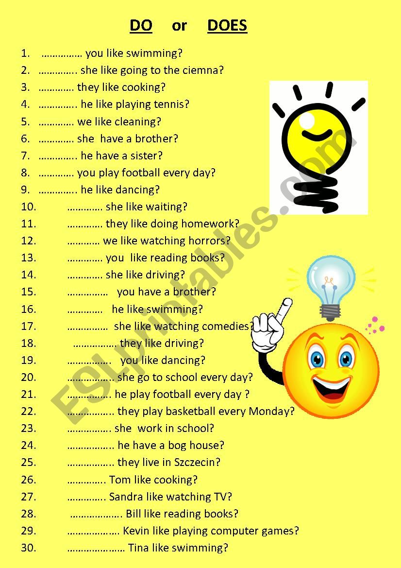 DO   or   DOES   - 60  sentences drill