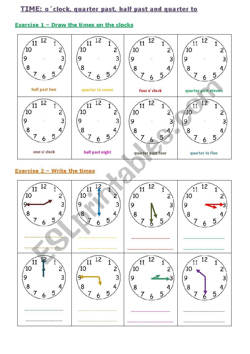 Time: oclock, quarter past/to and half past