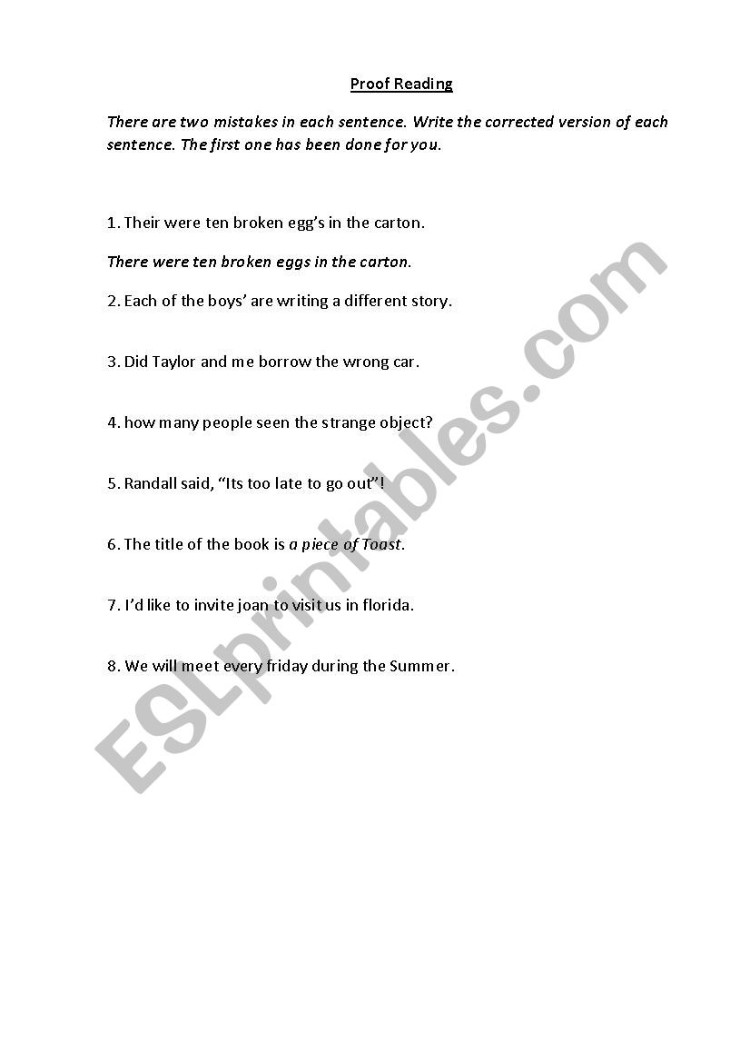 Proof Reading worksheet