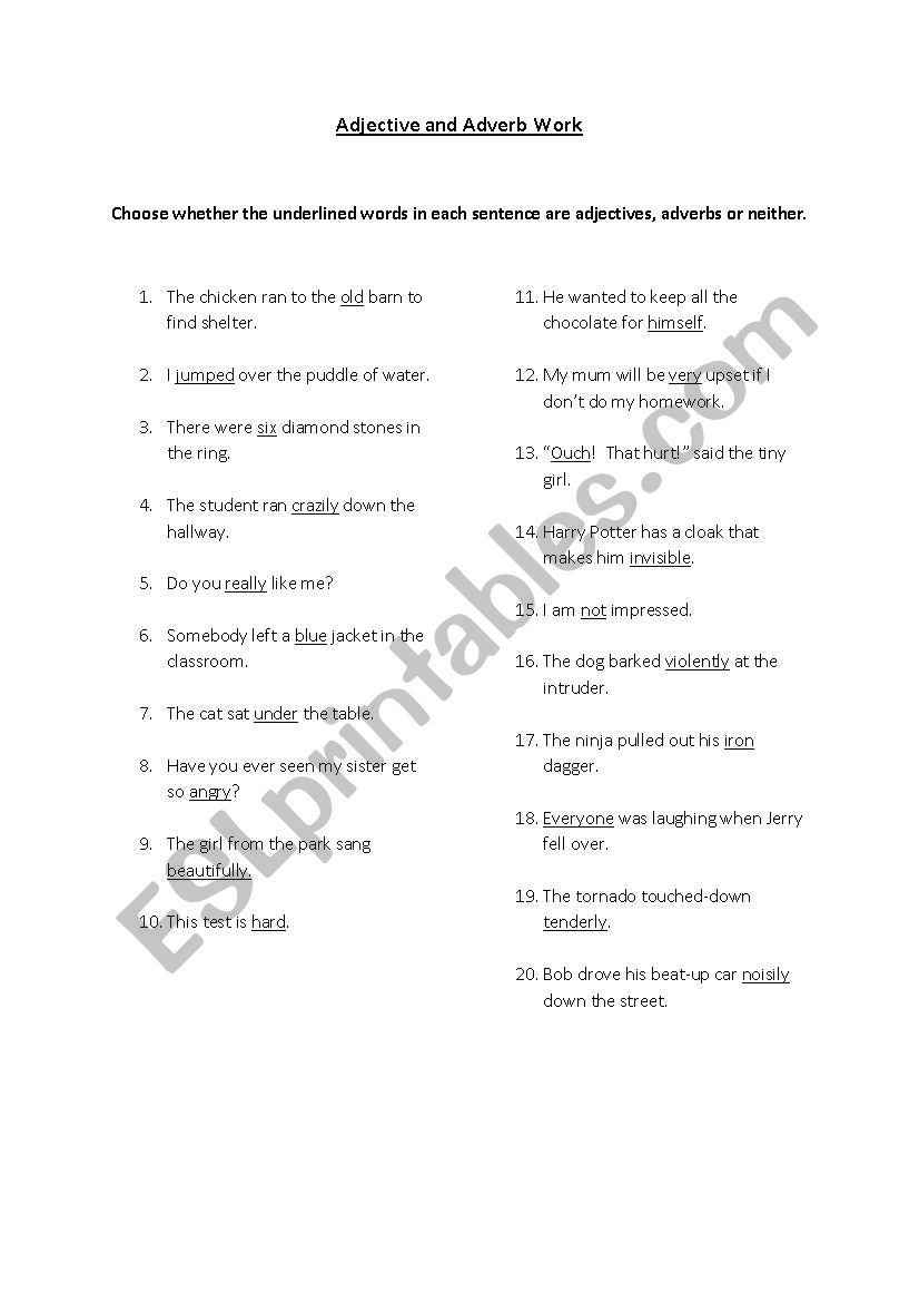 Adverbs and Adjectives - find the underlined word