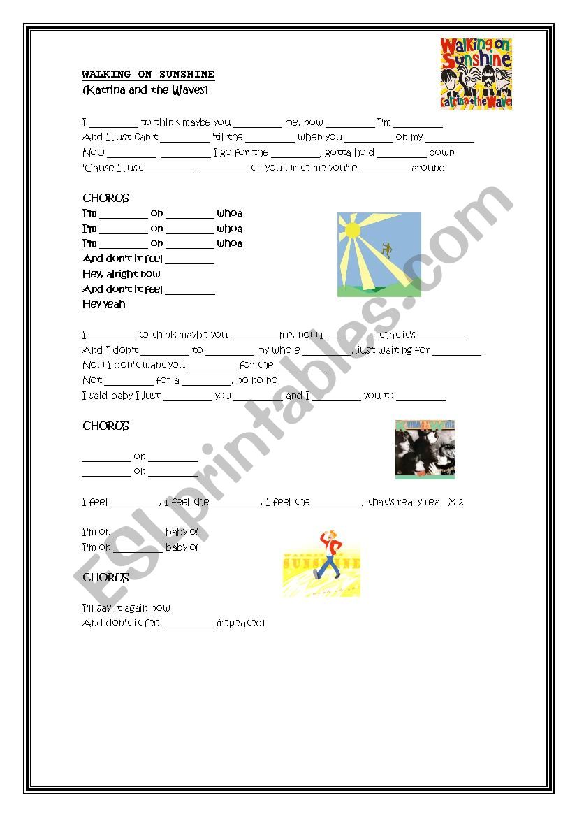 Walking on sunshine worksheet