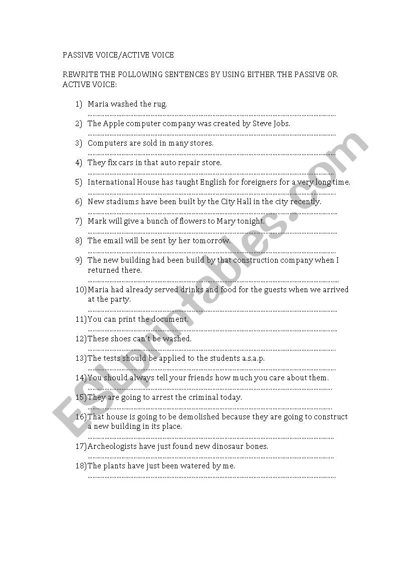 Passive Voice and Active Voice Exercise