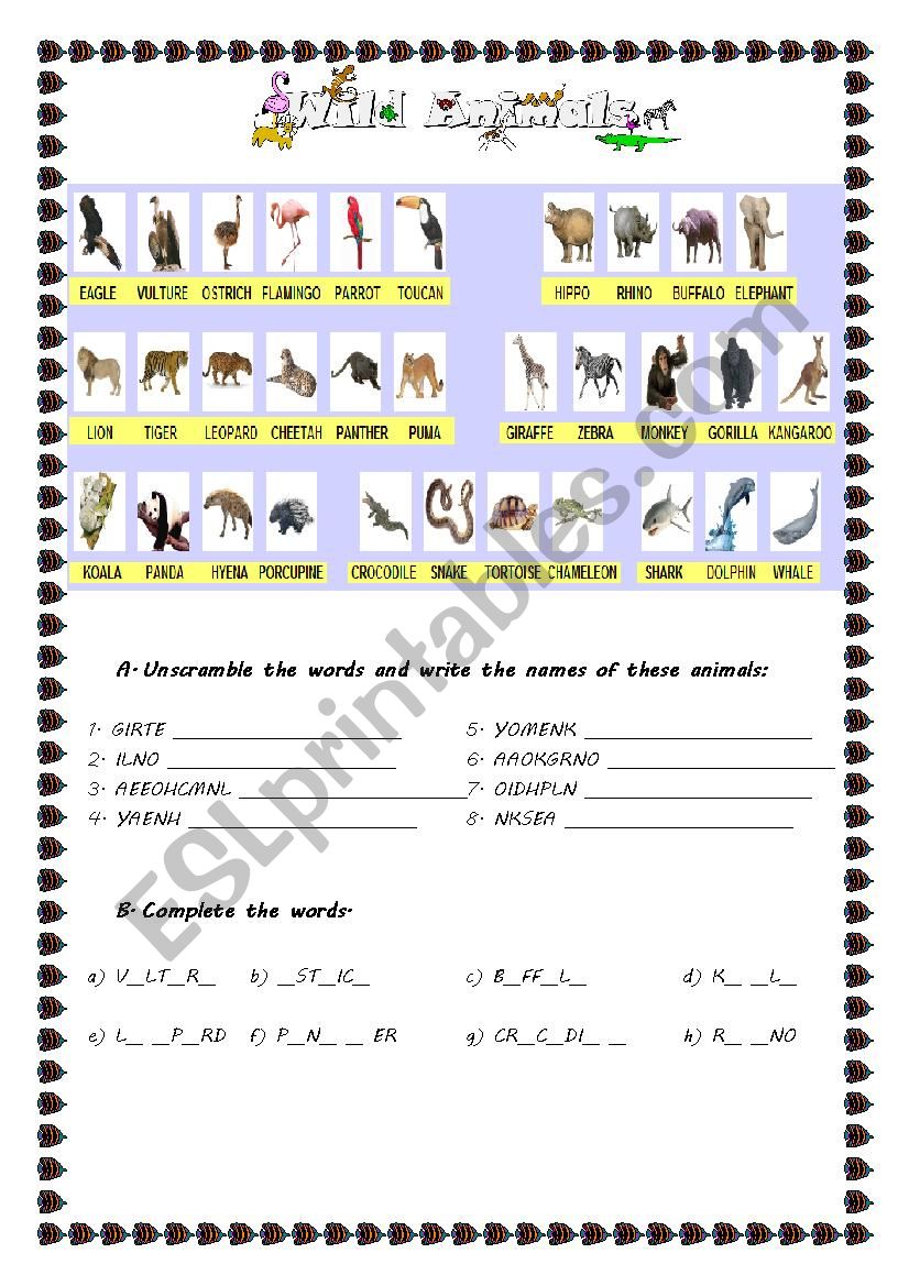 Wild animals worksheet