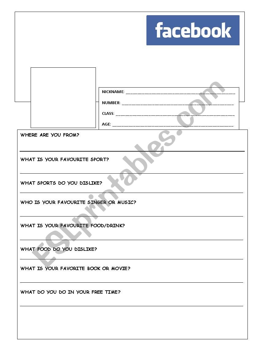 Facebook template worksheet