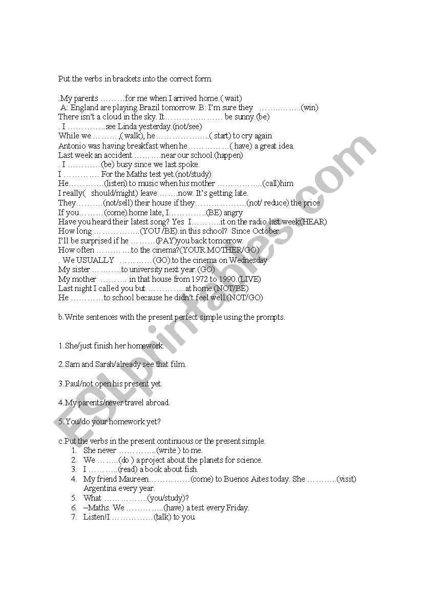 Mixed up tenses worksheet