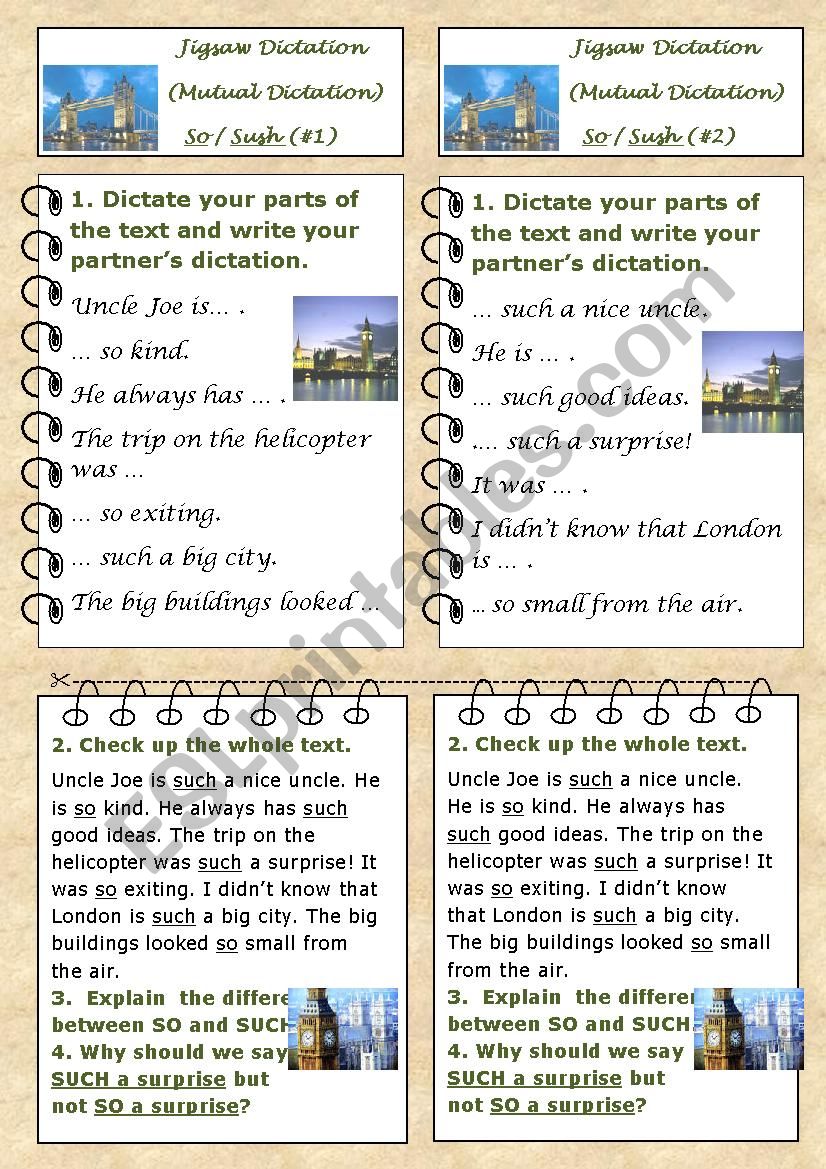 Travelling - Jigsaw Dictation (Mutual Dictation) - so/such