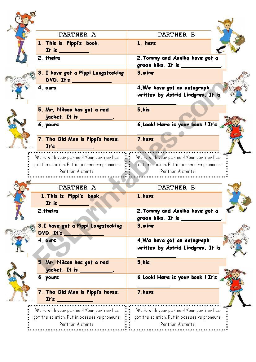 Possessive tandem activity worksheet