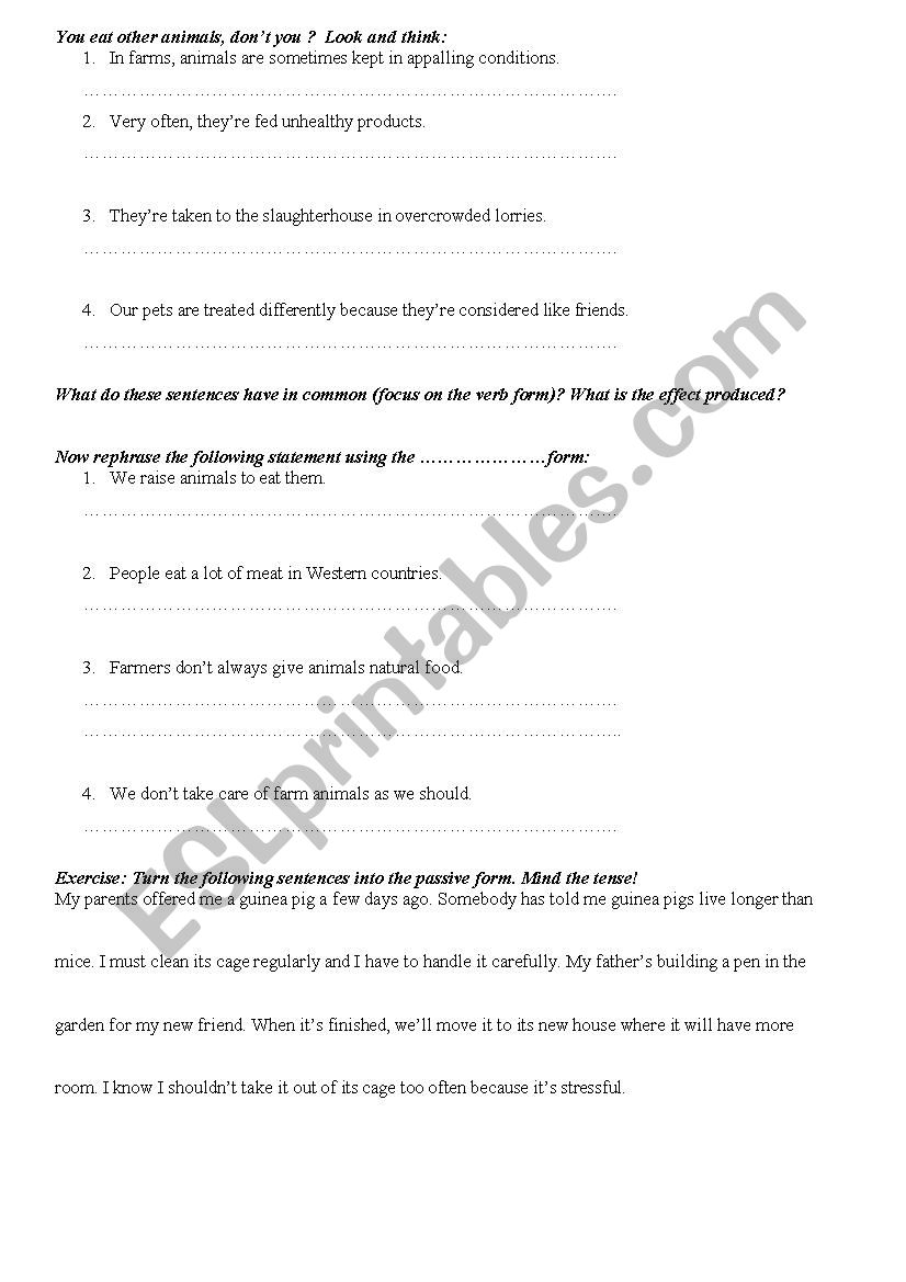 passive voice - look and think with exercises  (vegetarianism)  