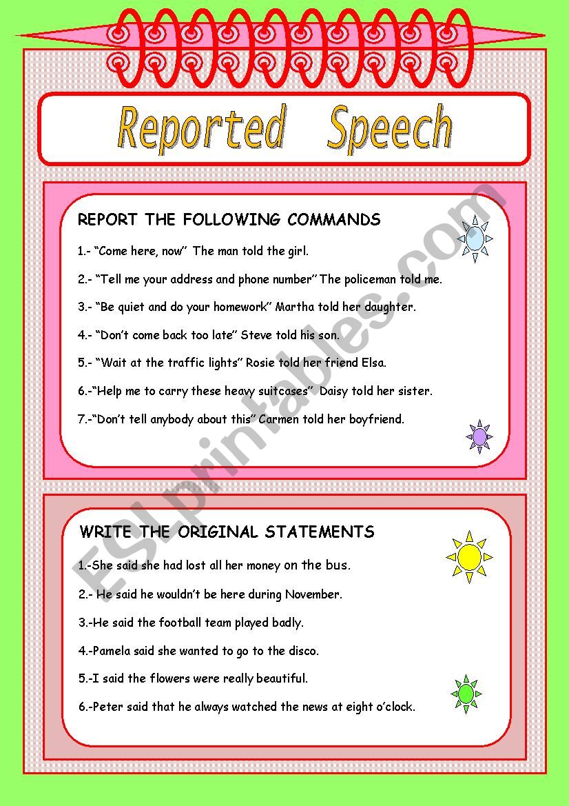 REPORTED SPEECH worksheet